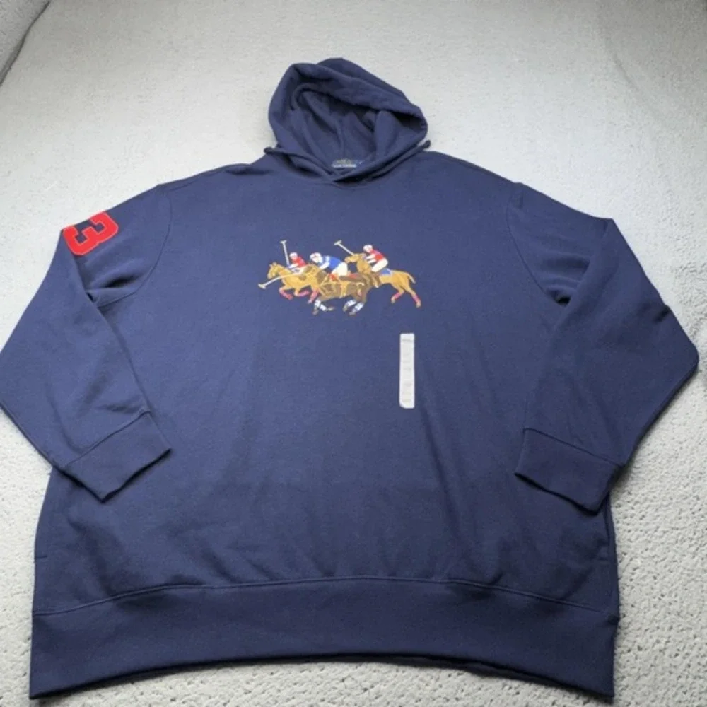 Polo Ralph Lauren Hoodie Mens‎ Big 2X Blue Triple Pony Graphic Trifecta Pockets